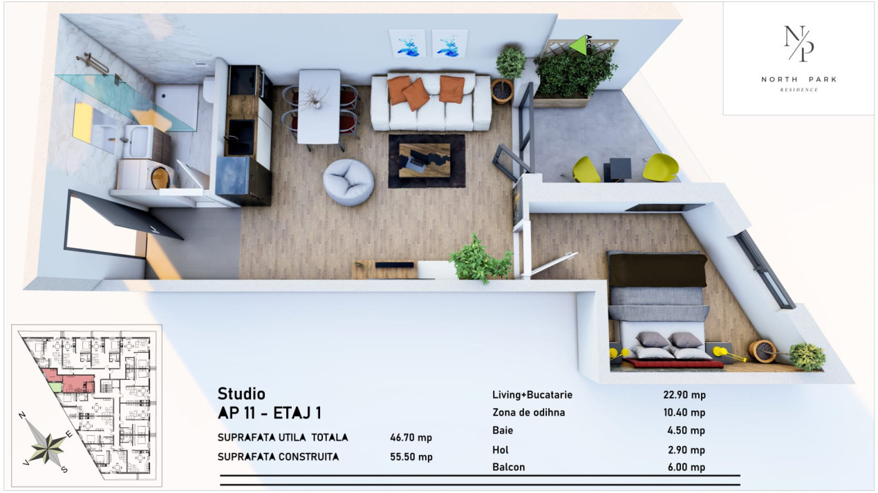 APARTAMENT 2 CAMERE TIP STUDIO | PALAZU MARE | CONSTANTA | BLOC NOU